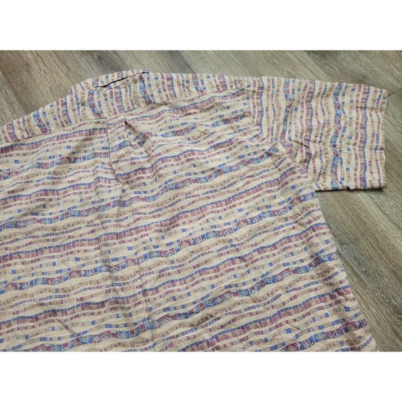 Reyn Spoon Men's L Beige Geometric Pattern Casual Button Shirt Short Sleeve - Picture 8 of 8